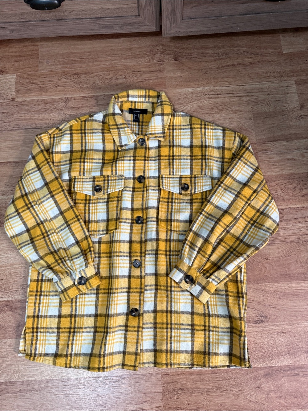 Forever 21 Yellow Plaid Lightweight Shacket